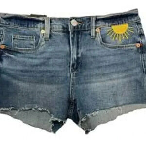 Blank NYC the Astor sun/rainbow embroidered cut‎ off jean shorts size 24